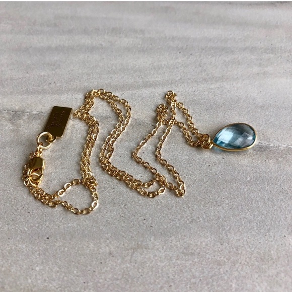 Blue Topaz 22k Gold Teardrop Necklace - Picture 5 of 7